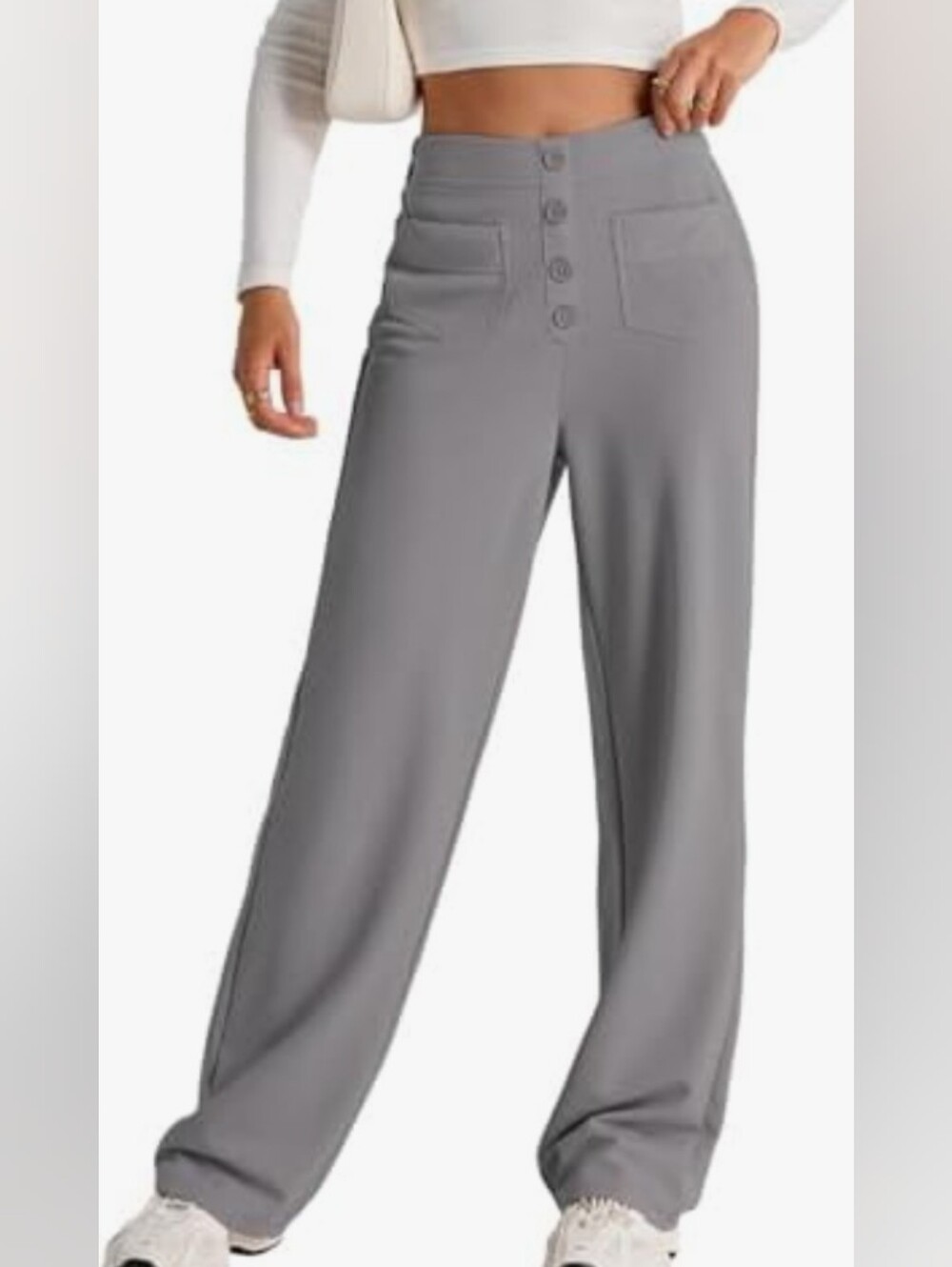 EVALESS Women's Gray Wide Leg High Waist Casual Palazzo Pants Size Small